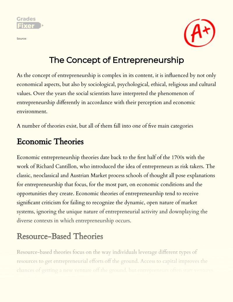 The Concept of Entrepreneurship Essay