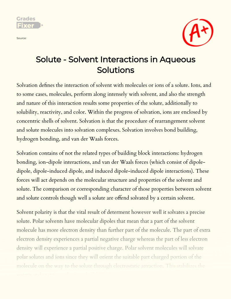 Solute - Solvent Interactions in Aqueous Solutions Essay