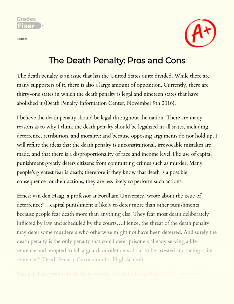 The Death Penalty: Pros and Cons Essay