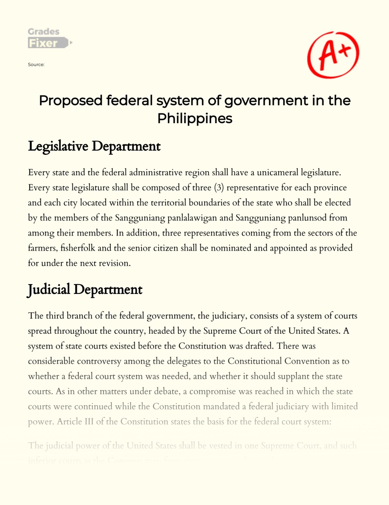 Proposed Federal System of Government in The Philippines Essay