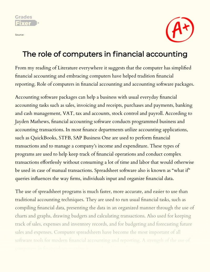 The Role of Computers in Financial Accounting Essay