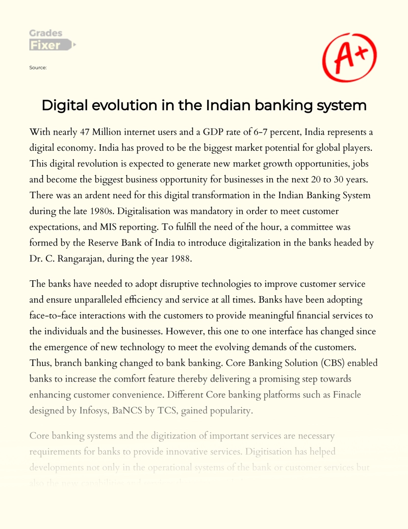 Digital Evolution in The Indian Banking System essay