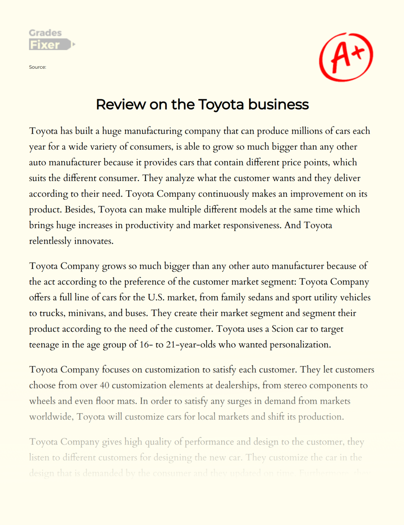 Review on The Toyota Business  Essay