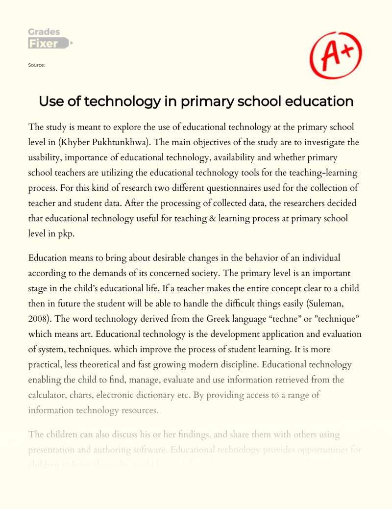 Use of Technology in Primary School Education Essay