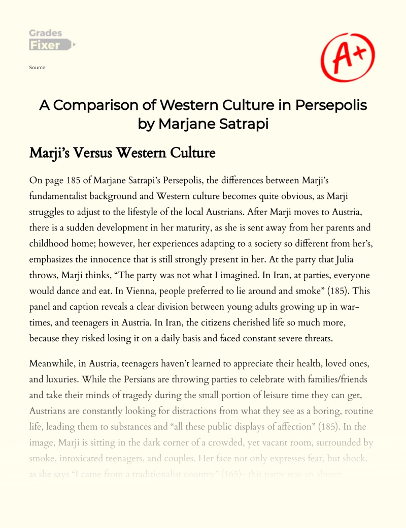 A Comparison of Western Culture in Persepolis by Marjane Satrapi essay