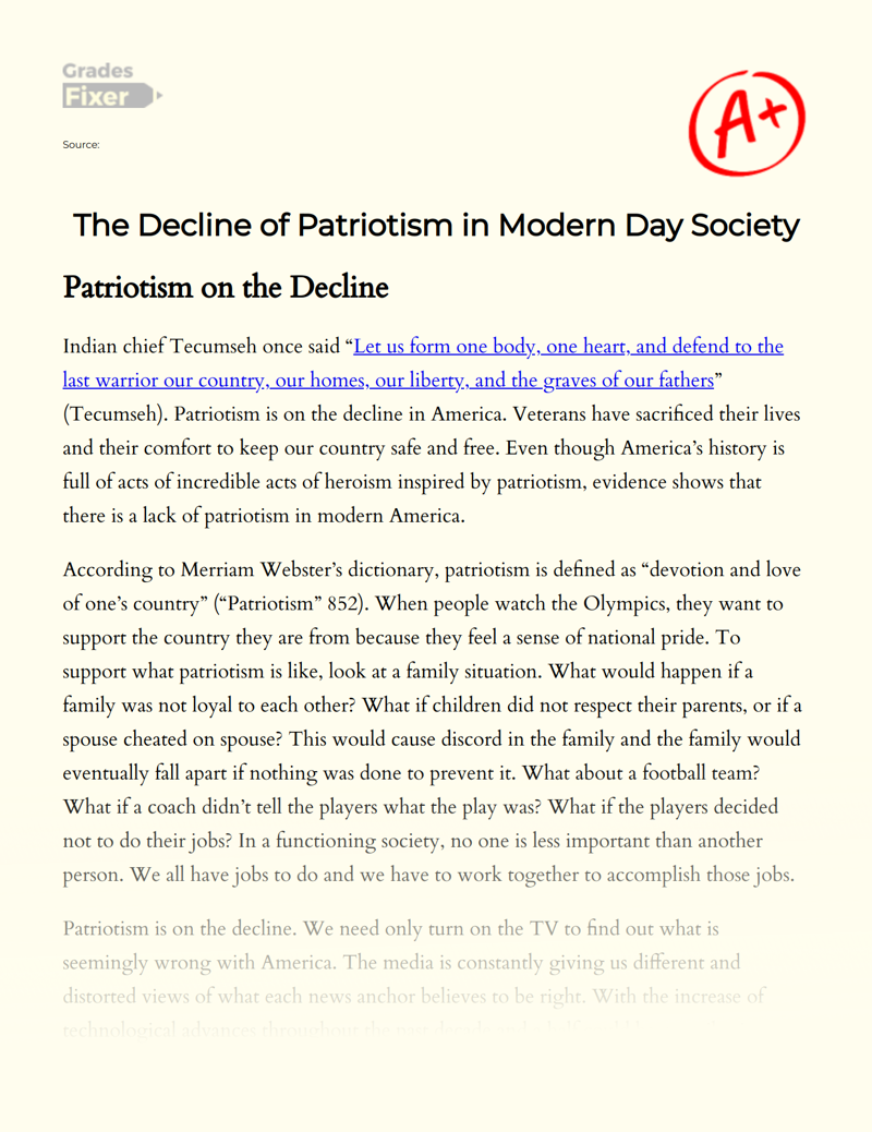 The Decline of Patriotism in Modern Day Society Essay