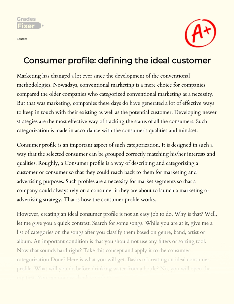 Consumer Profile: Defining The Ideal Customer essay
