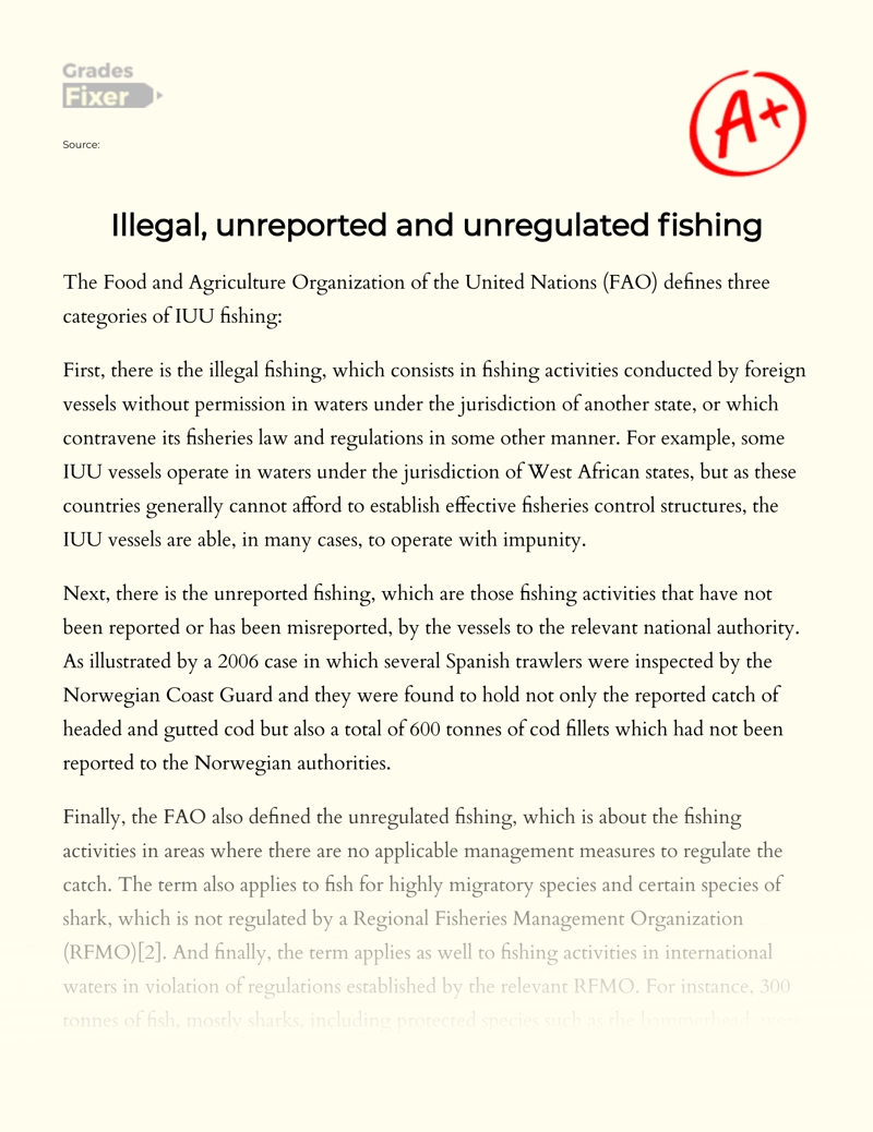 Illegal, Unreported and Unregulated Fishing Essay