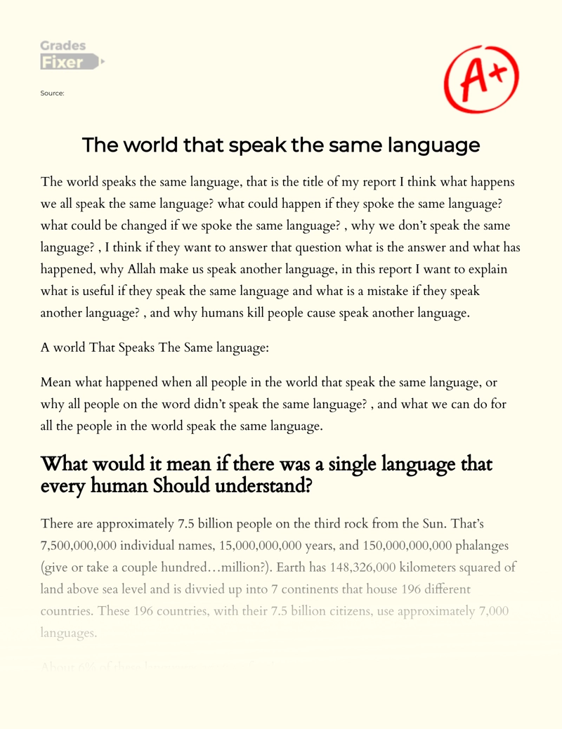 The World that Speak The Same Language Essay