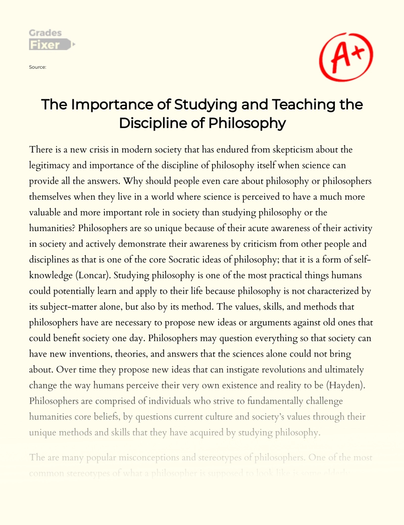 The Importance of Studying and Teaching The Discipline of Philosophy Essay