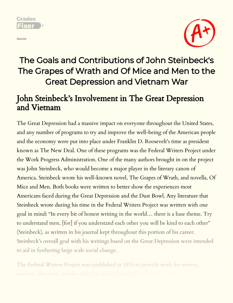 John Steinbeck's Involvement in The Great Depression and Vietnam War Essay