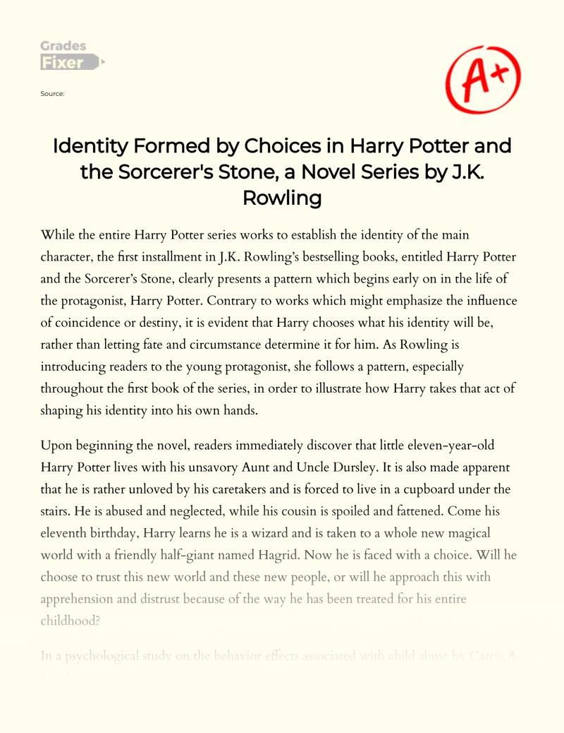 Identity Formed by Choices in Harry Potter and The Sorcerer's Stone Essay