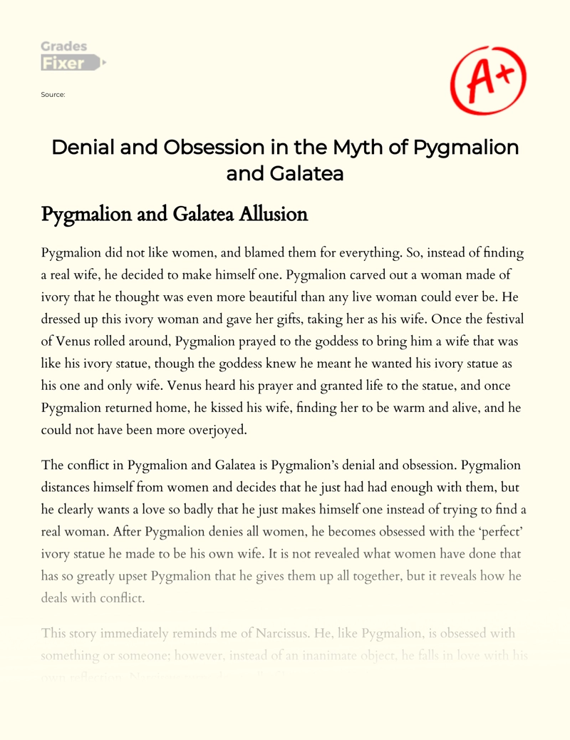Denial and Obsession in The Myth of Pygmalion and Galatea Essay