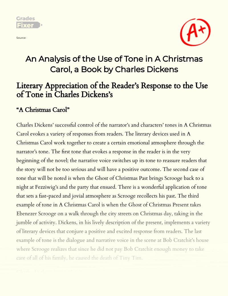 An Analysis of The Use of Tone in a Christmas Carol, a Book by Charles Dickens essay