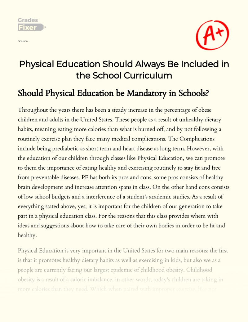 Why Is Physical Education Important In Schools Essay Sitedoct