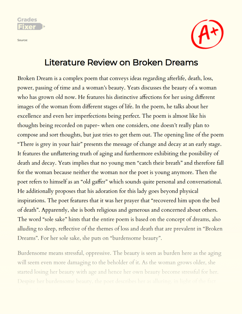 Literature Review on Broken Dreams Essay