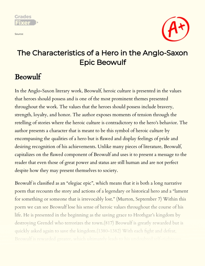 The Characteristics of a Hero in The Anglo-saxon Epic Beowulf Essay