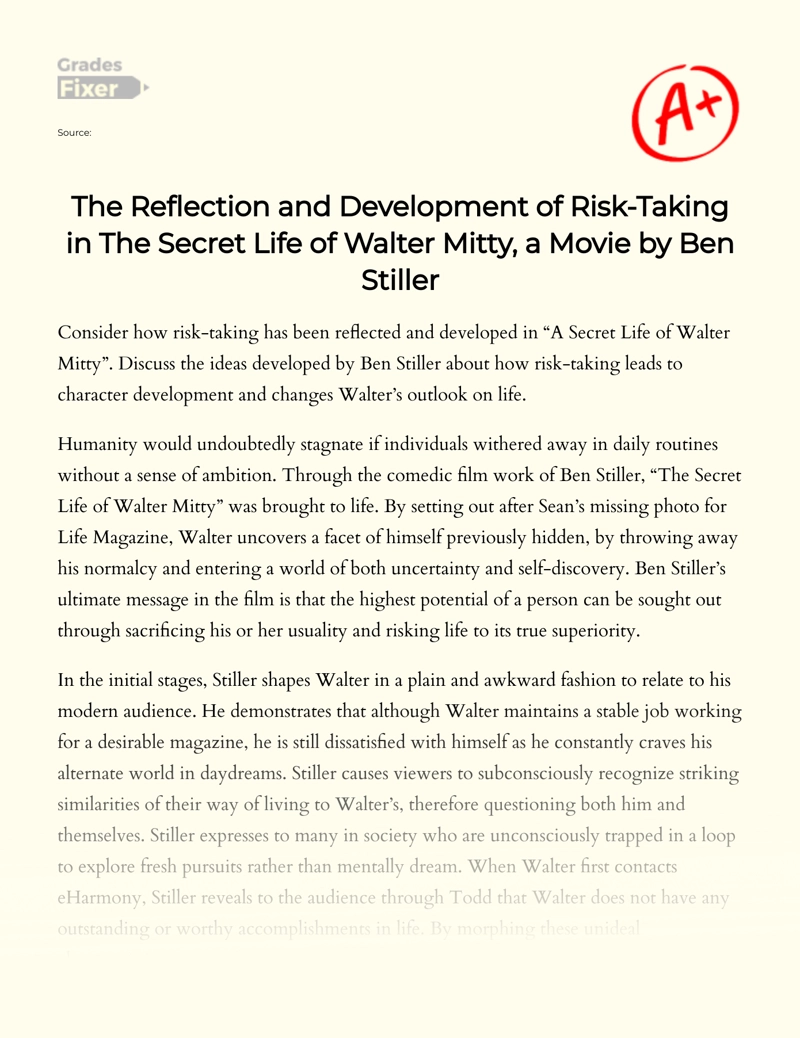 Risk-taking in "The Secret Life of Walter Mitty" Essay
