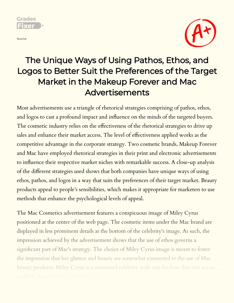 Using Pathos and Ethos, Logos in The Makeup Forever and Mac Advertisements Essay