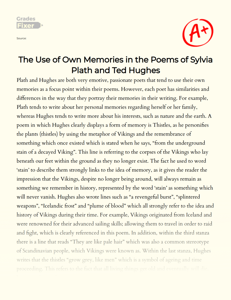 The Use of Own Memories in The Poems of Sylvia Plath and Ted Hughes Essay