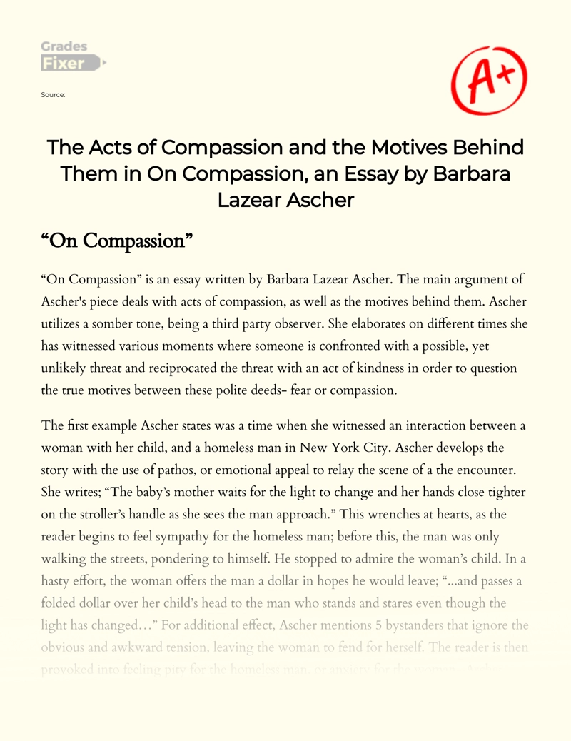 The Acts of Compassion and The Motives Behind Them in on Compassion, an Essay by Barbara Lazear Ascher essay