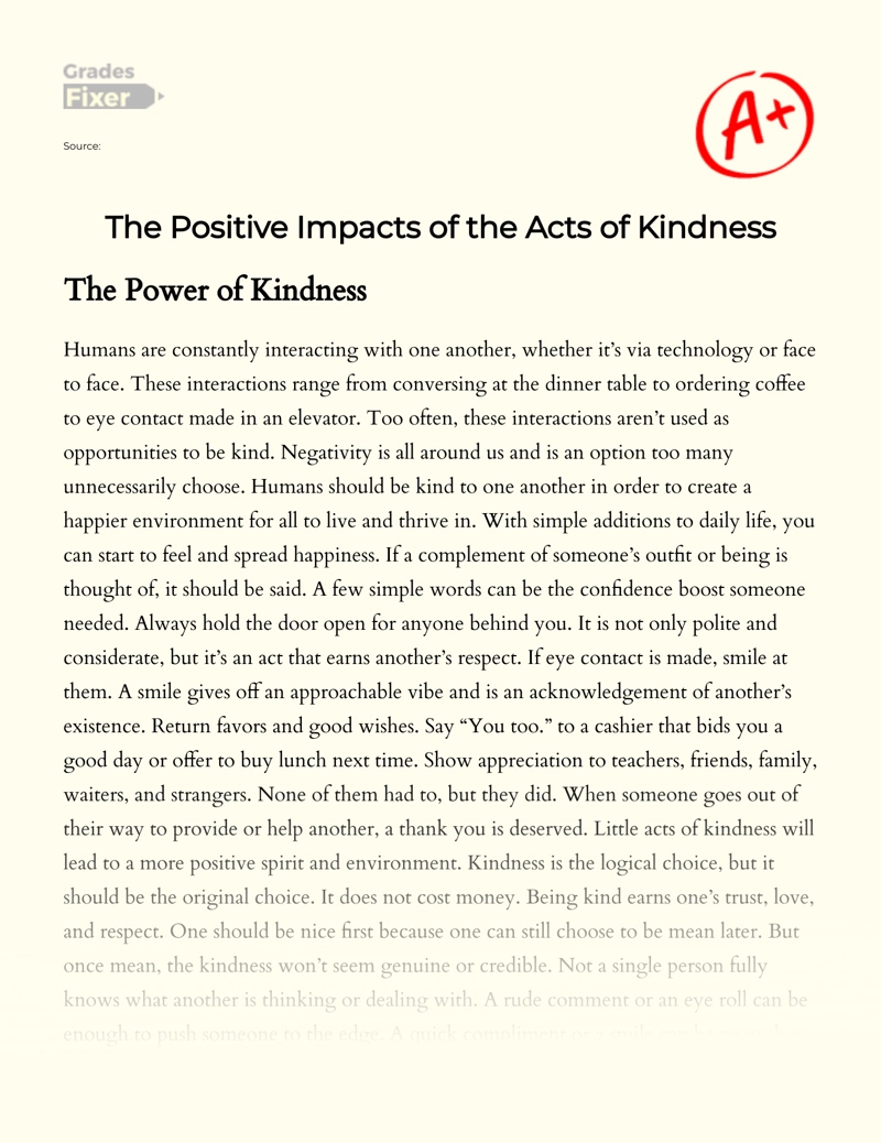 The Positive Impacts of The Acts of Kindness Essay