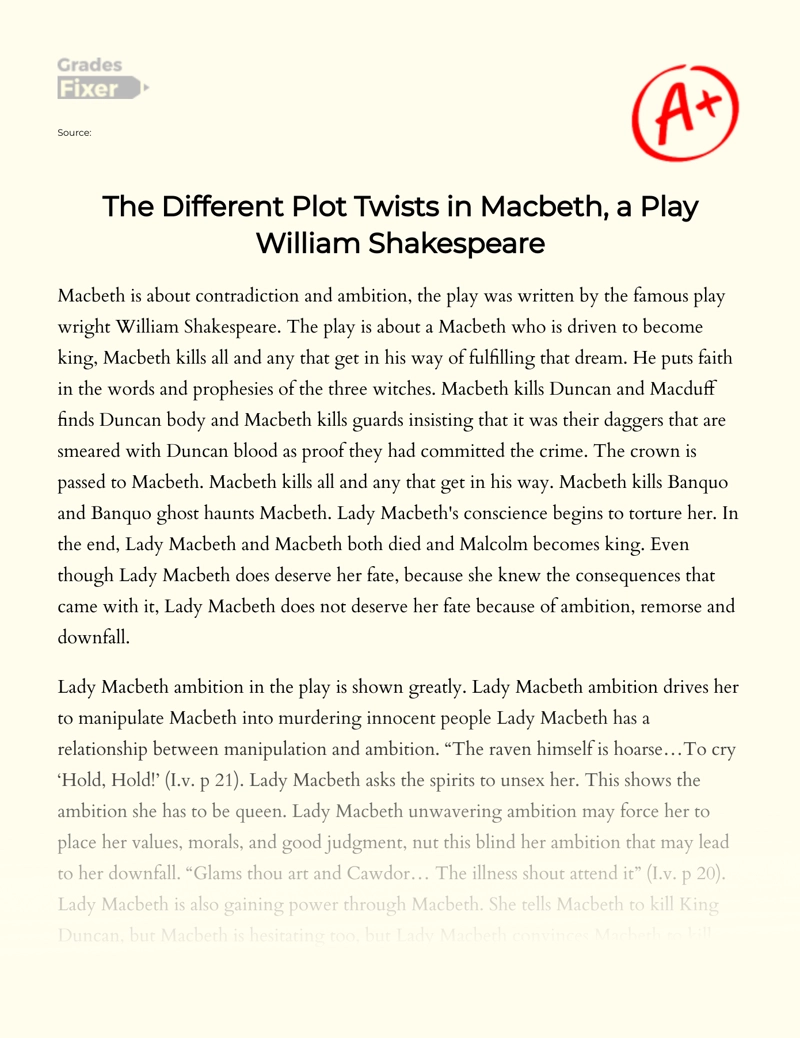The Different Plot Twists in Macbeth, a Play William Shakespeare Essay
