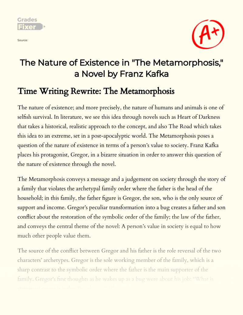 The Nature of Existence in "The Metamorphosis," a Novel by Franz Kafka essay