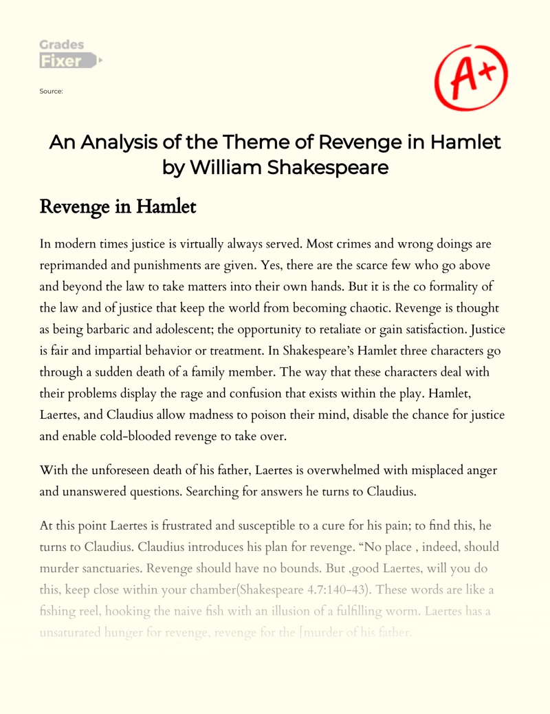 An Analysis of The Theme of Revenge in Hamlet by William Shakespeare Essay