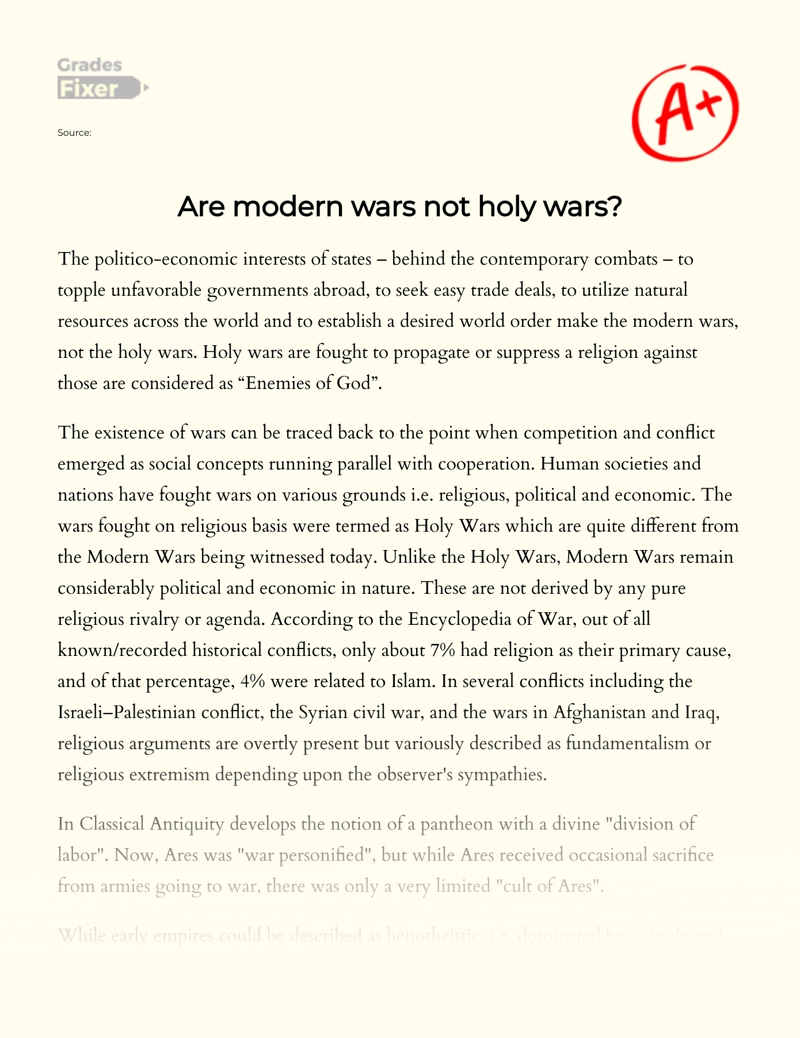 Modern Wars Are not Holy Wars Essay