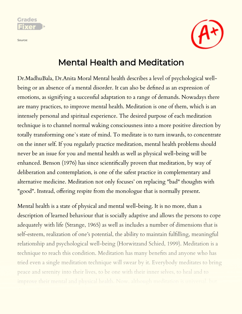 Mental Health and Meditation Essay