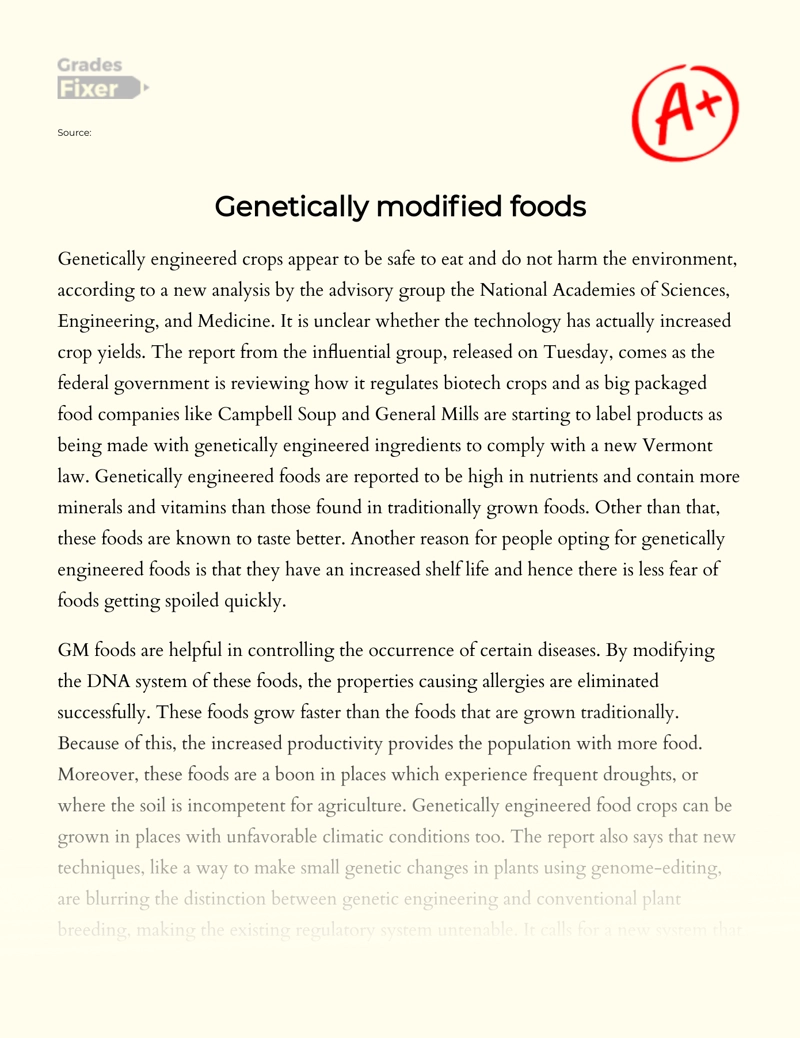 Discussion on The Theme of Genetically Modified Foods essay