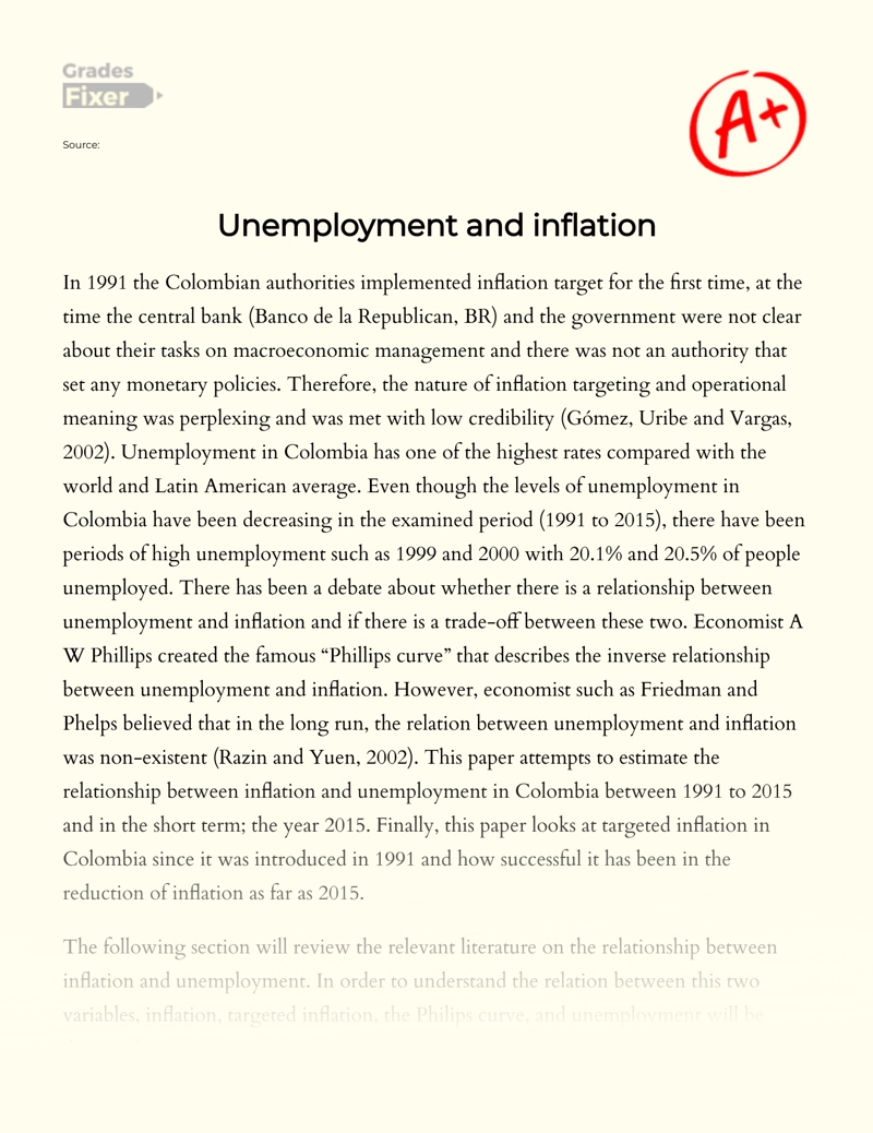 The Issue of Unemployment and Inflation in Colombia essay