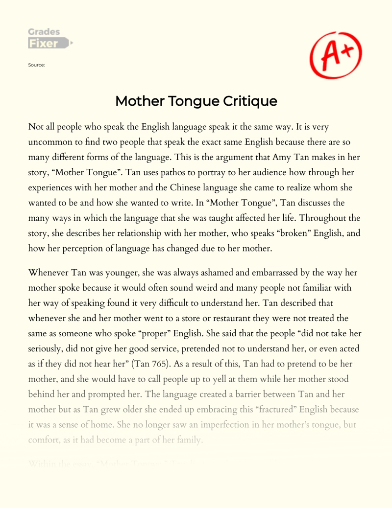 Mother Tongue Critique Essay