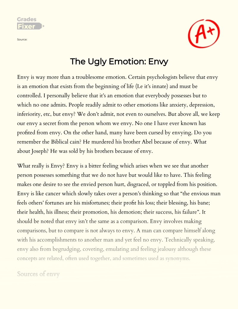 The Ugly Emotion: Envy Essay
