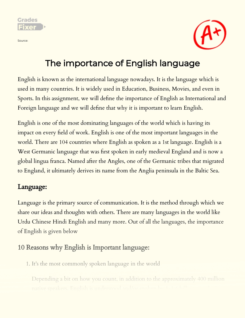 essay of important of english language