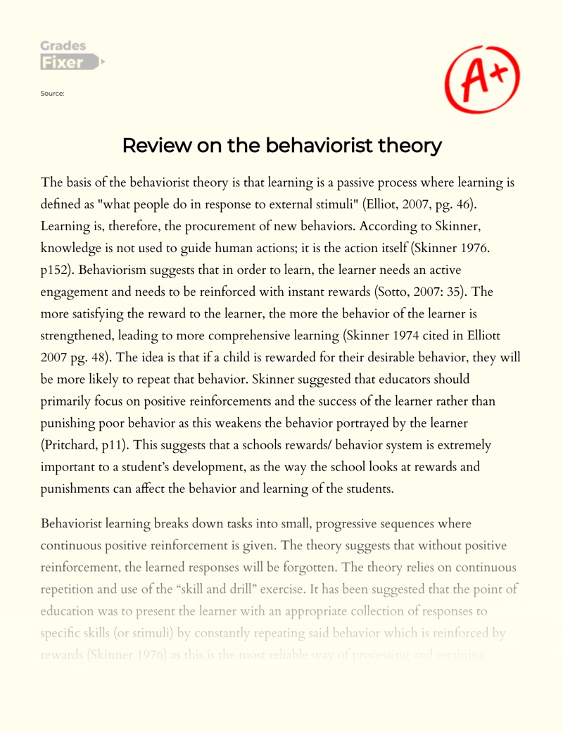 Review on The Behaviorist Theory Essay