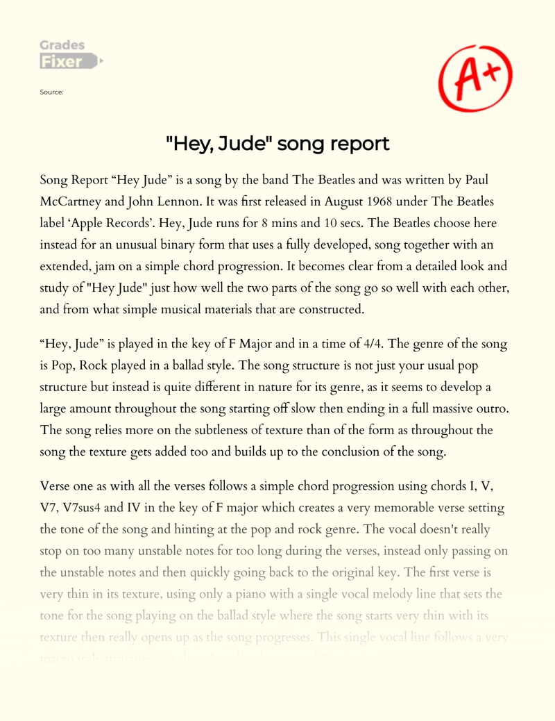 "Hey, Jude" Song Report Essay