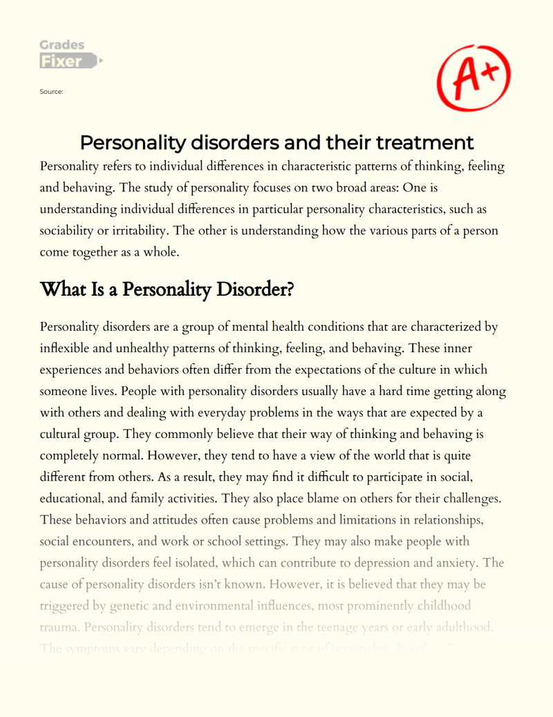 Personality Disorders and Their Treatment Essay