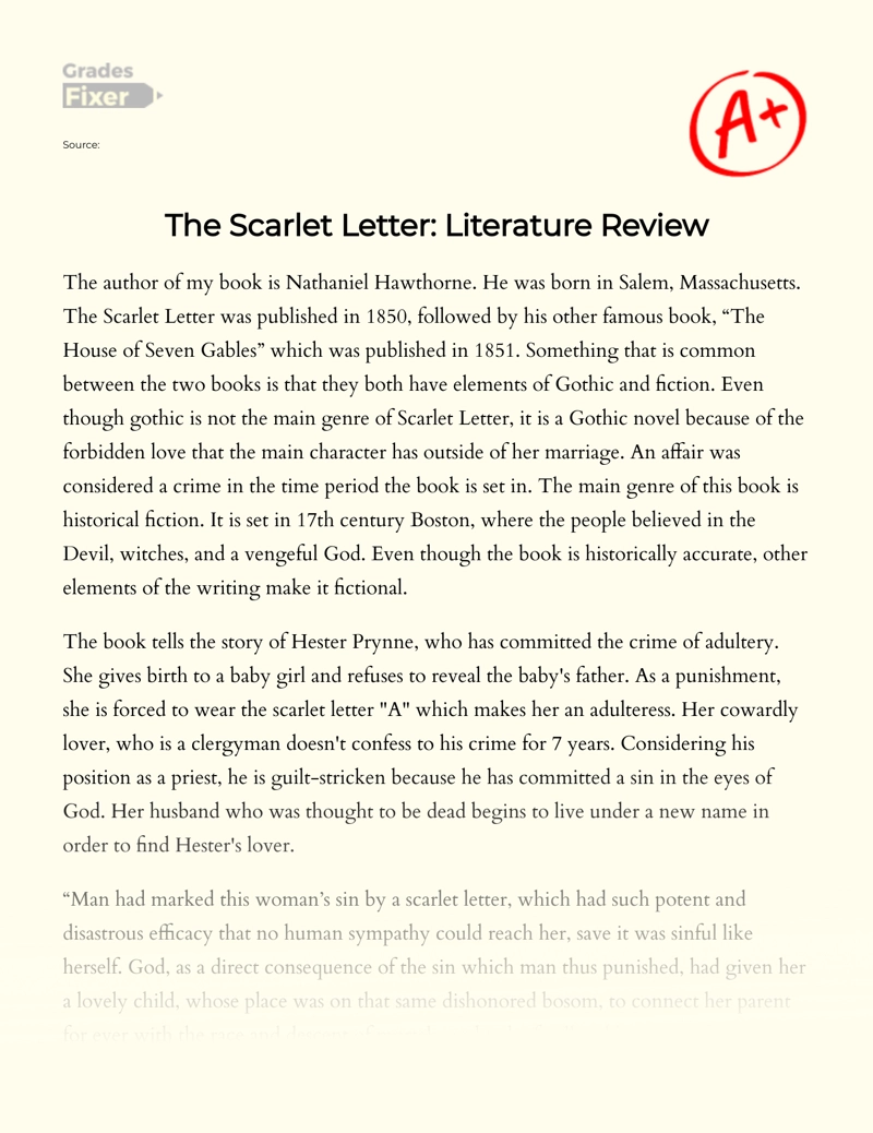 The Scarlet Letter: Literature Review Essay