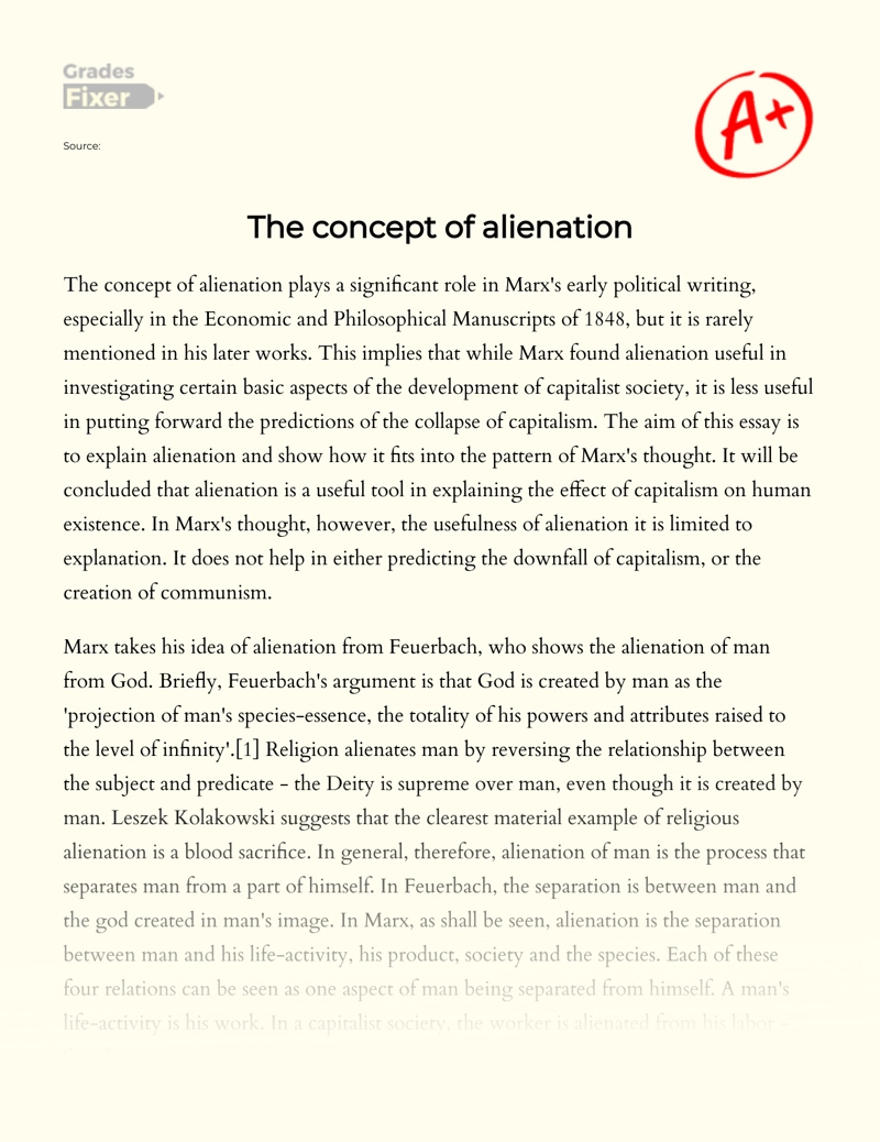 The Concept of Alienation essay