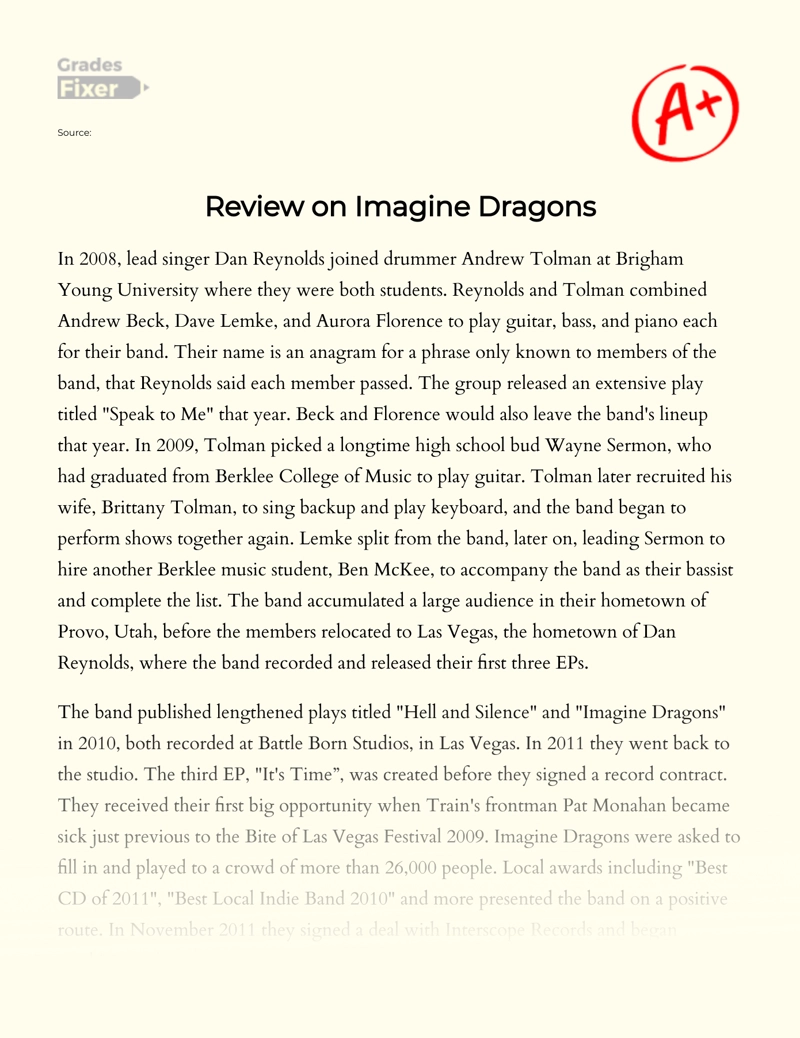 Review on Imagine Dragons Essay
