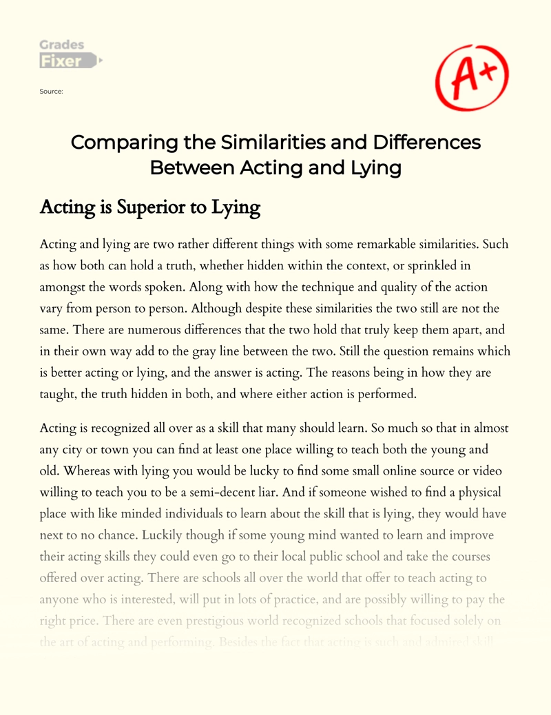 Comparing The Similarities and Differences Between Acting and Lying Essay