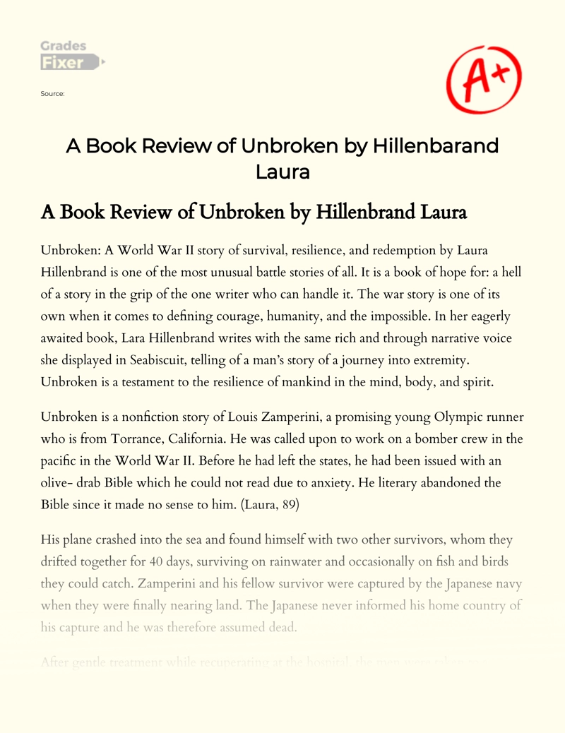 A Book Review of Unbroken by Hillenbarand Laura Essay
