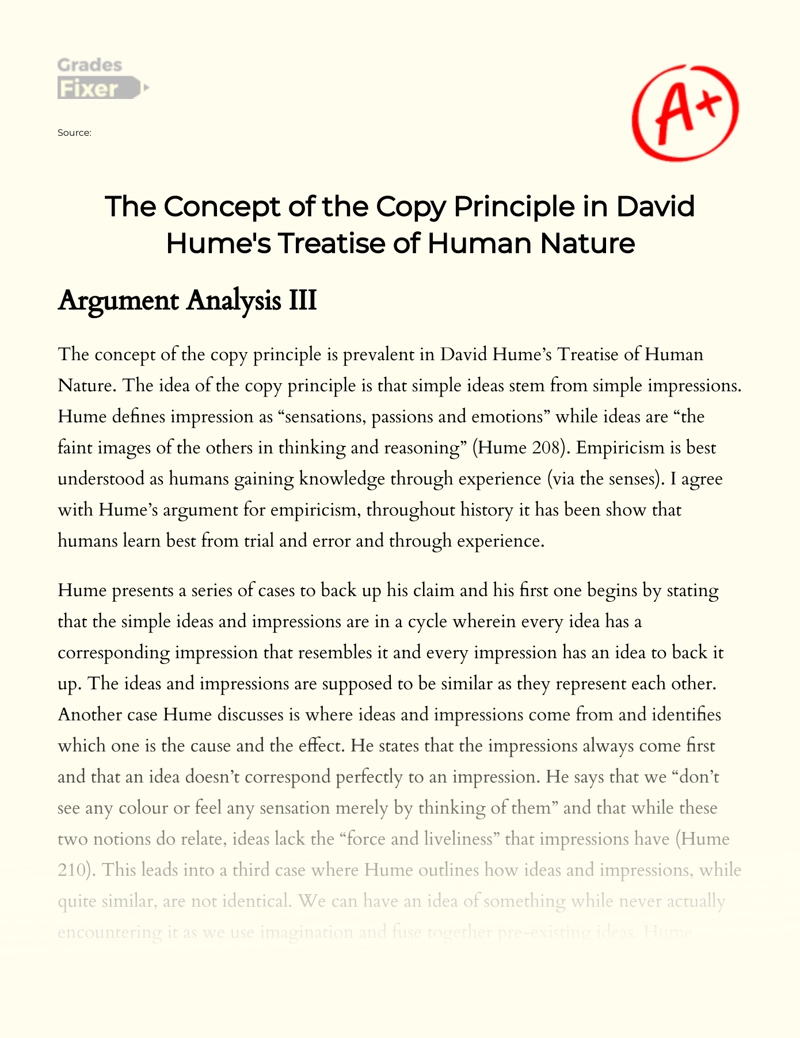 The Concept of The Copy Principle in David Hume's Treatise of Human Nature essay
