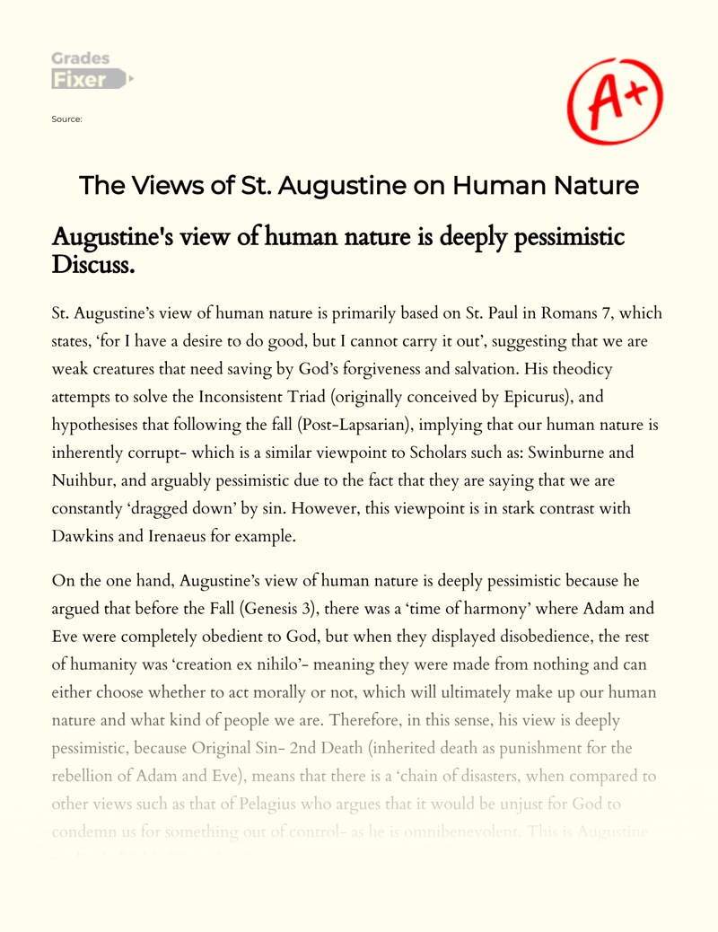 The Views of St. Augustine on Human Nature essay