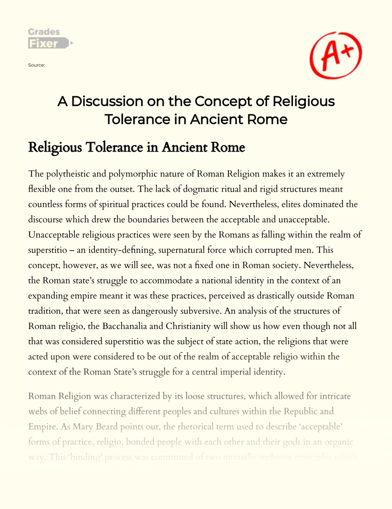 A Discussion on The Concept of Religious Tolerance in Ancient Rome Essay