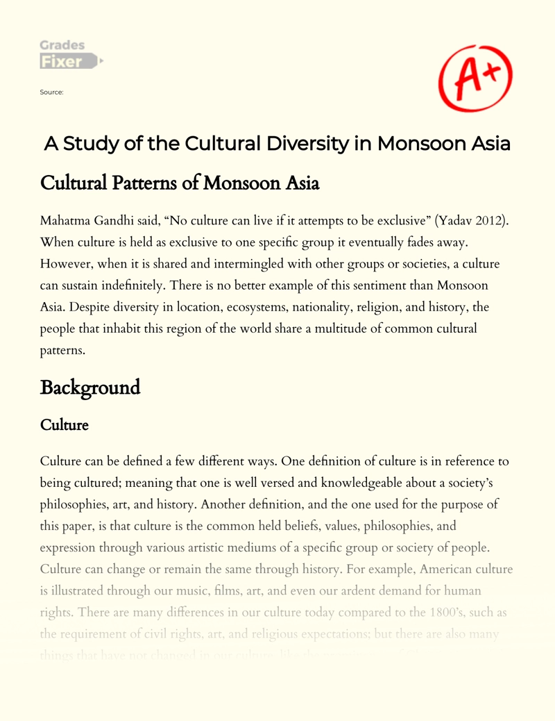 A Study of The Cultural Diversity in Monsoon Asia Essay