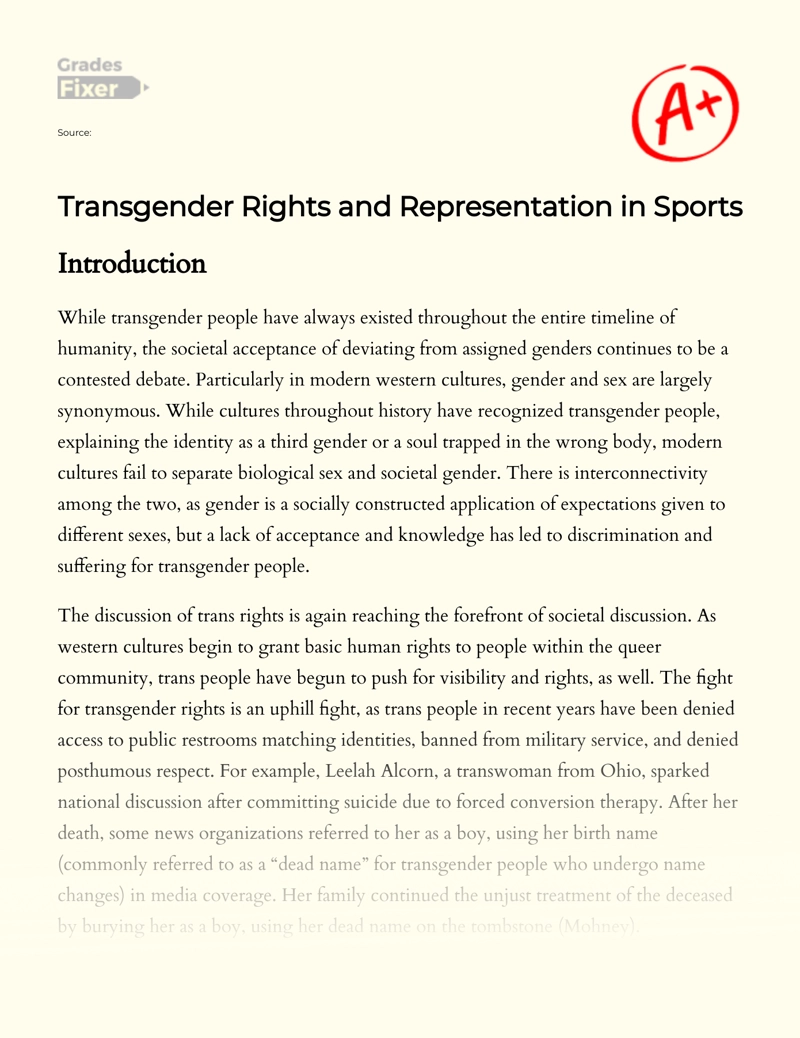 Transgender Rights and Representation in Sports Essay