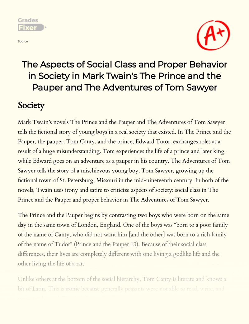 Social Class and Proper Behavior in Twain's Works Essay
